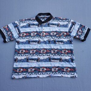 Munsingwear Classic Golf Polo Shirt men'a size L Floral and Golf Theme  Pattern